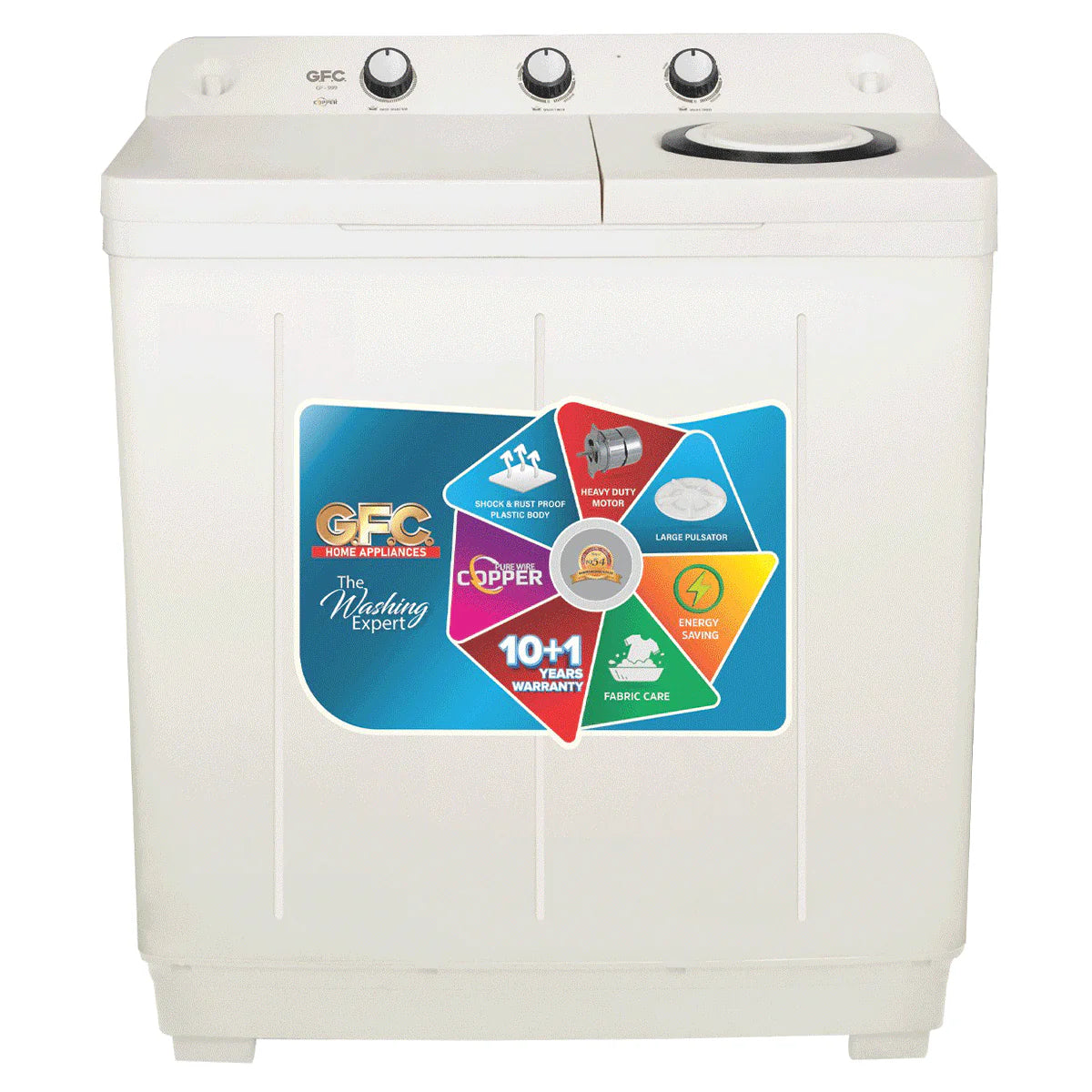 GFC GF-1111 Twin Tub Washer & Dryer Machine Break System - 11.5 KG GFC GF-1111 Twin Tub Washer & Dryer Machine Break System - 11.5 KG